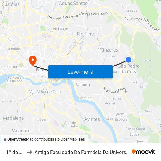 1º de Maio to Antiga Faculdade De Farmácia Da Universidade Do Porto map