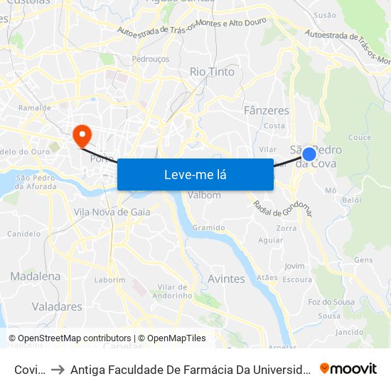 Covilhã to Antiga Faculdade De Farmácia Da Universidade Do Porto map