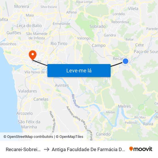 Recarei-Sobreira (Estação) to Antiga Faculdade De Farmácia Da Universidade Do Porto map