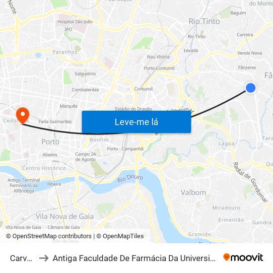 Carvalha to Antiga Faculdade De Farmácia Da Universidade Do Porto map