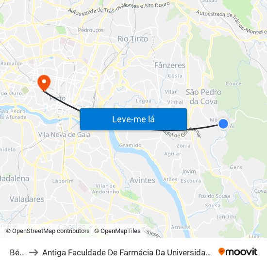 Béloi to Antiga Faculdade De Farmácia Da Universidade Do Porto map