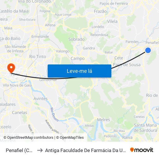 Penafiel (Cemitério) to Antiga Faculdade De Farmácia Da Universidade Do Porto map