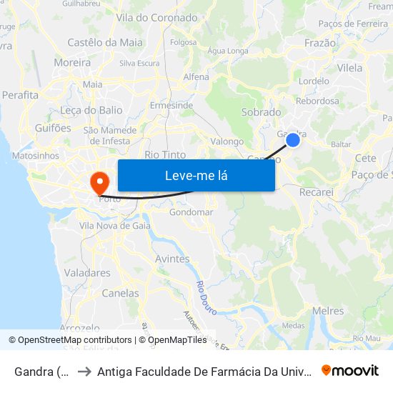 Gandra (Junta) to Antiga Faculdade De Farmácia Da Universidade Do Porto map