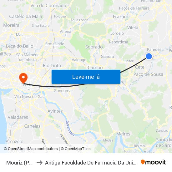 Mouriz (Perrace) to Antiga Faculdade De Farmácia Da Universidade Do Porto map