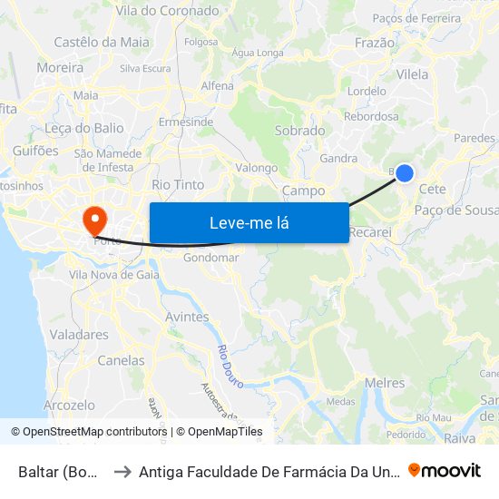 Baltar (Bombeiros) to Antiga Faculdade De Farmácia Da Universidade Do Porto map