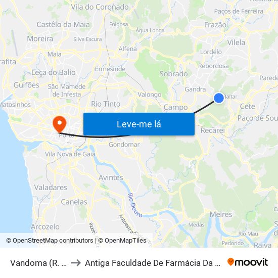 Vandoma (R.Central II) to Antiga Faculdade De Farmácia Da Universidade Do Porto map
