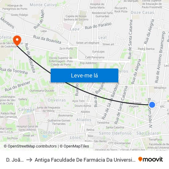 D. João IV to Antiga Faculdade De Farmácia Da Universidade Do Porto map