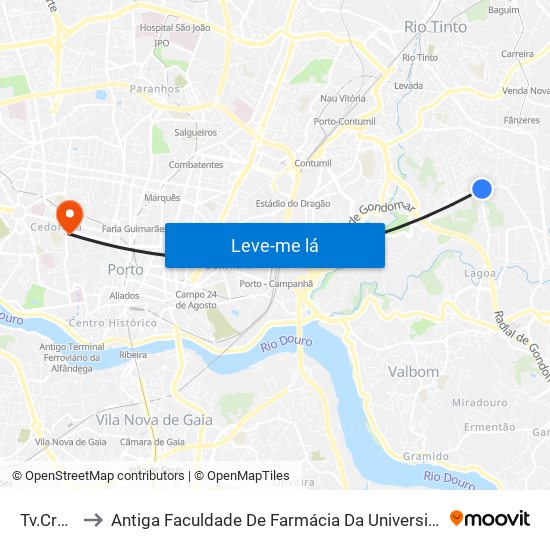 Tv.Cruzes to Antiga Faculdade De Farmácia Da Universidade Do Porto map