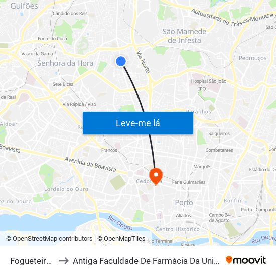 Fogueteiros (Sul) to Antiga Faculdade De Farmácia Da Universidade Do Porto map