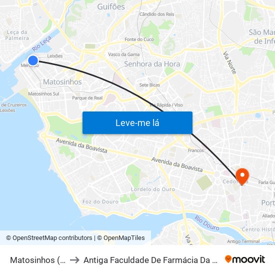 Matosinhos (Mercado) to Antiga Faculdade De Farmácia Da Universidade Do Porto map