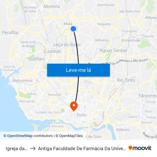 Igreja da Maia to Antiga Faculdade De Farmácia Da Universidade Do Porto map