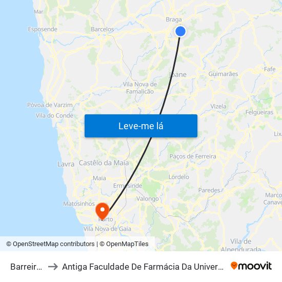Barreiros Iii to Antiga Faculdade De Farmácia Da Universidade Do Porto map