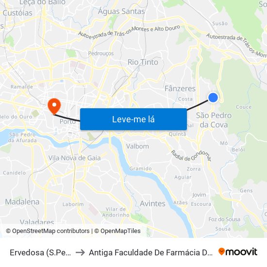 Ervedosa (S.Pedro da Cova) to Antiga Faculdade De Farmácia Da Universidade Do Porto map