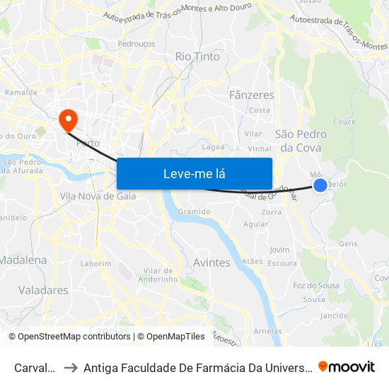 Carvalhal 4 to Antiga Faculdade De Farmácia Da Universidade Do Porto map