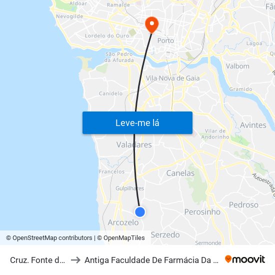 Cruz. Fonte da Castinha to Antiga Faculdade De Farmácia Da Universidade Do Porto map