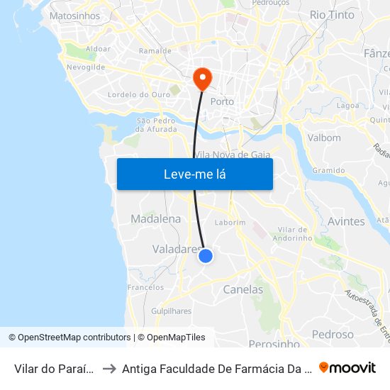 Vilar do Paraíso Calçada to Antiga Faculdade De Farmácia Da Universidade Do Porto map