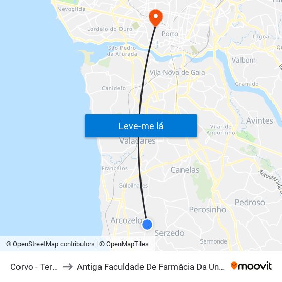 Corvo - Terreirinho to Antiga Faculdade De Farmácia Da Universidade Do Porto map