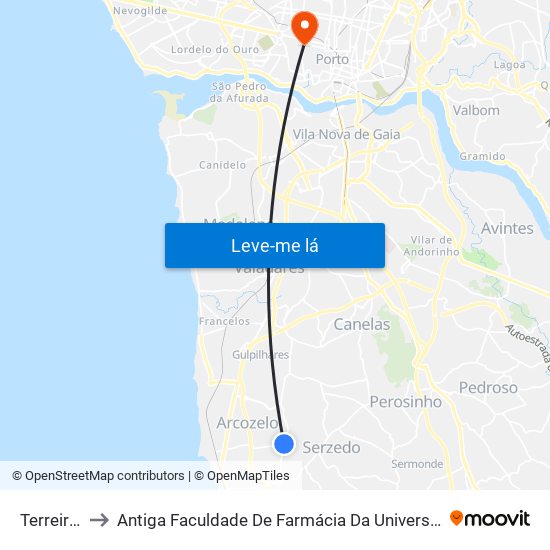 Terreirinho to Antiga Faculdade De Farmácia Da Universidade Do Porto map