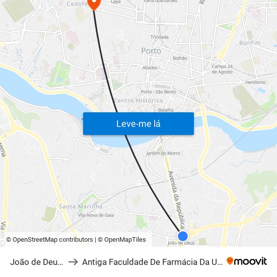 João de Deus (Metro) to Antiga Faculdade De Farmácia Da Universidade Do Porto map