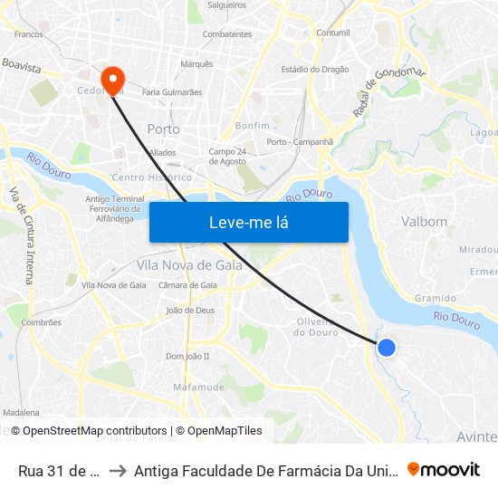 Rua 31 de Janeiro to Antiga Faculdade De Farmácia Da Universidade Do Porto map