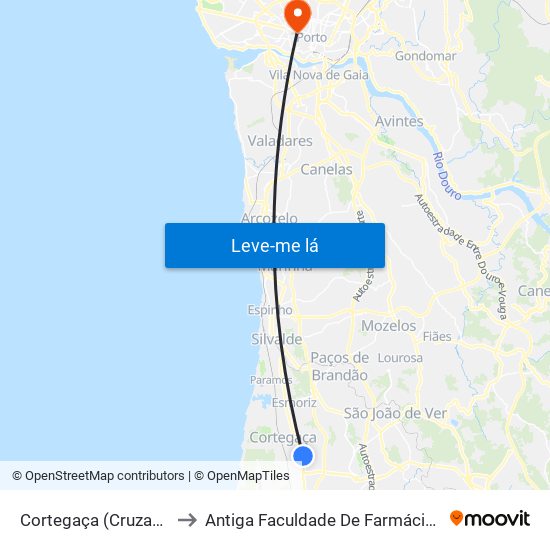 Cortegaça (Cruzamento Outeiro) - A to Antiga Faculdade De Farmácia Da Universidade Do Porto map