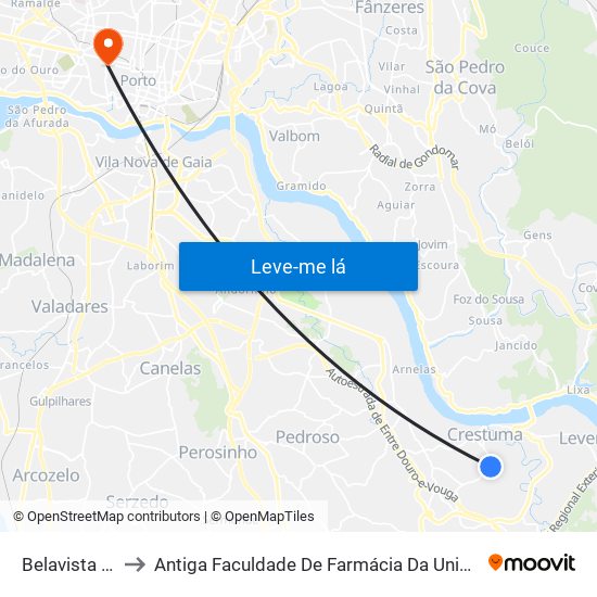 Belavista - Fioso to Antiga Faculdade De Farmácia Da Universidade Do Porto map