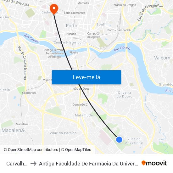 Carvalheiras to Antiga Faculdade De Farmácia Da Universidade Do Porto map