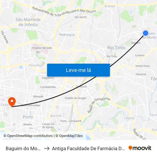 Baguim do Monte (Igreja) 1 to Antiga Faculdade De Farmácia Da Universidade Do Porto map