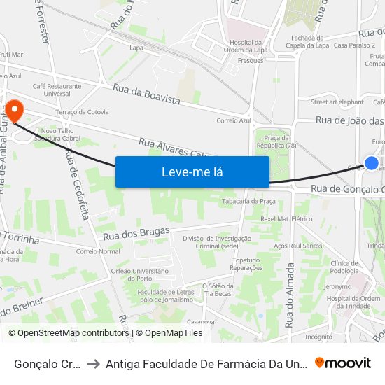 Gonçalo Cristóvão to Antiga Faculdade De Farmácia Da Universidade Do Porto map