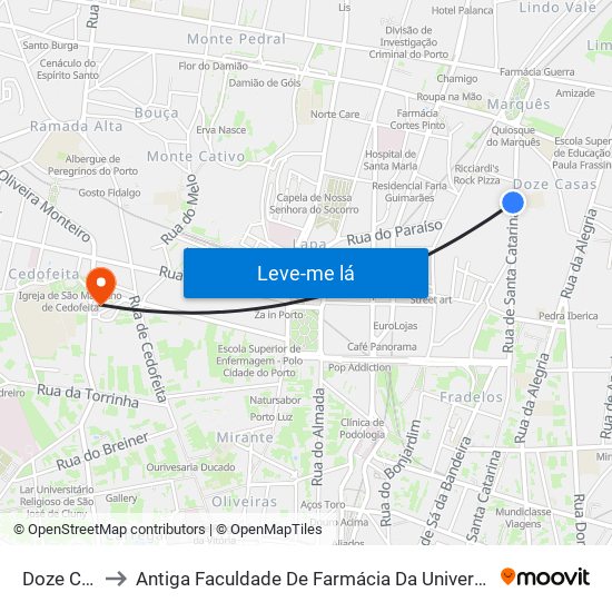 Doze Casas to Antiga Faculdade De Farmácia Da Universidade Do Porto map