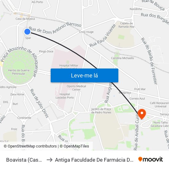 Boavista (Casa da Música) to Antiga Faculdade De Farmácia Da Universidade Do Porto map