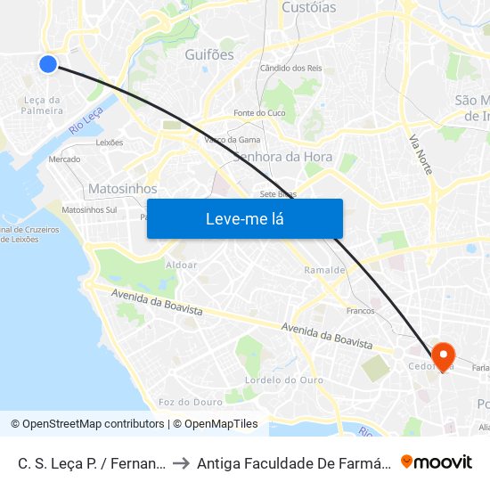 C. S. Leça P. / Fernando A. (Supermercado) to Antiga Faculdade De Farmácia Da Universidade Do Porto map
