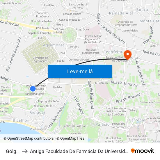 Gólgota to Antiga Faculdade De Farmácia Da Universidade Do Porto map