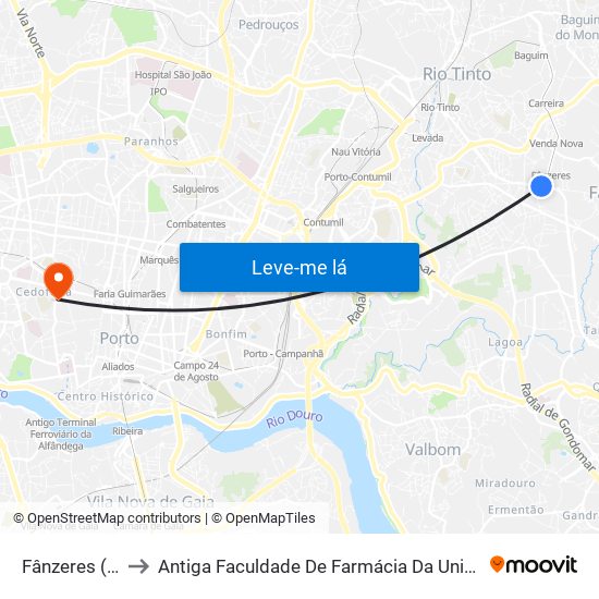 Fânzeres (Metro) to Antiga Faculdade De Farmácia Da Universidade Do Porto map