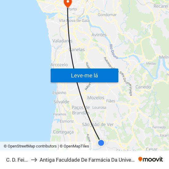 C. D. Feirense to Antiga Faculdade De Farmácia Da Universidade Do Porto map