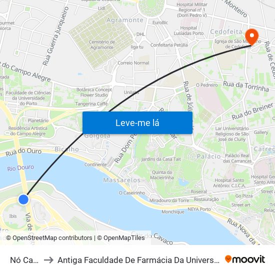 Nó Candal to Antiga Faculdade De Farmácia Da Universidade Do Porto map