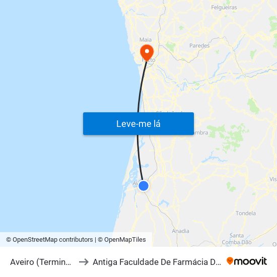 Aveiro (Terminal Rodoviário) to Antiga Faculdade De Farmácia Da Universidade Do Porto map