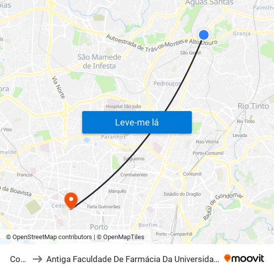 Corim to Antiga Faculdade De Farmácia Da Universidade Do Porto map