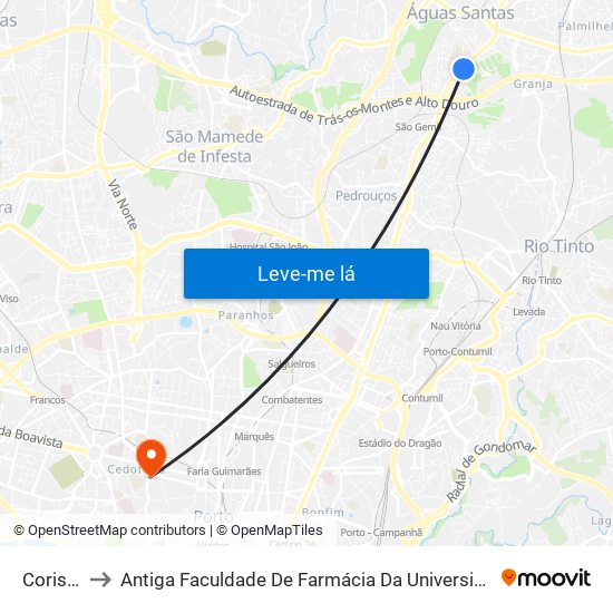 Coriscos to Antiga Faculdade De Farmácia Da Universidade Do Porto map