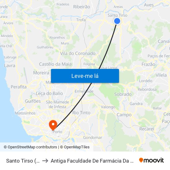 Santo Tirso (Terminal) to Antiga Faculdade De Farmácia Da Universidade Do Porto map