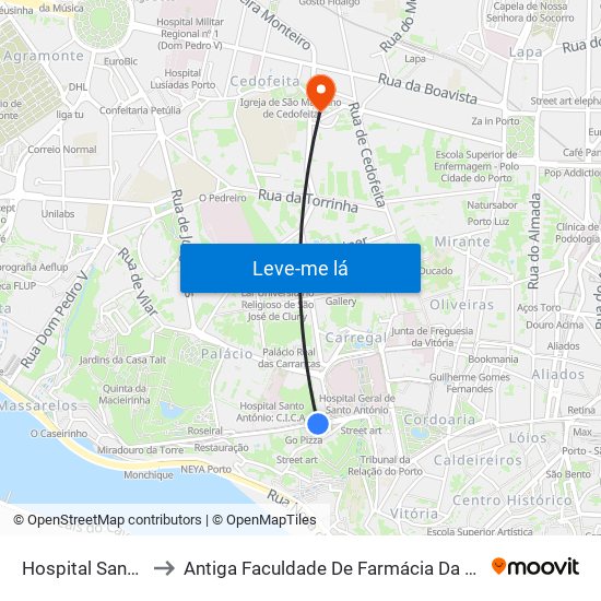 Hospital de Santo António to Antiga Faculdade De Farmácia Da Universidade Do Porto map