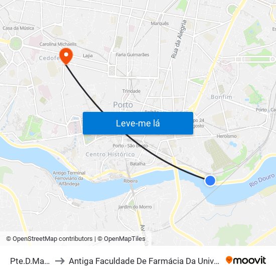 Pte.D.Maria Pia to Antiga Faculdade De Farmácia Da Universidade Do Porto map