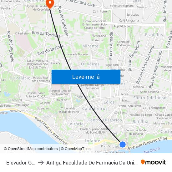 Elevador Guindais to Antiga Faculdade De Farmácia Da Universidade Do Porto map