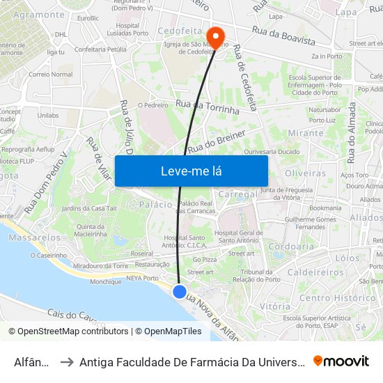 Alfândega to Antiga Faculdade De Farmácia Da Universidade Do Porto map