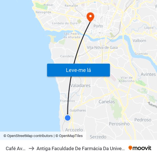 Café Avenida to Antiga Faculdade De Farmácia Da Universidade Do Porto map