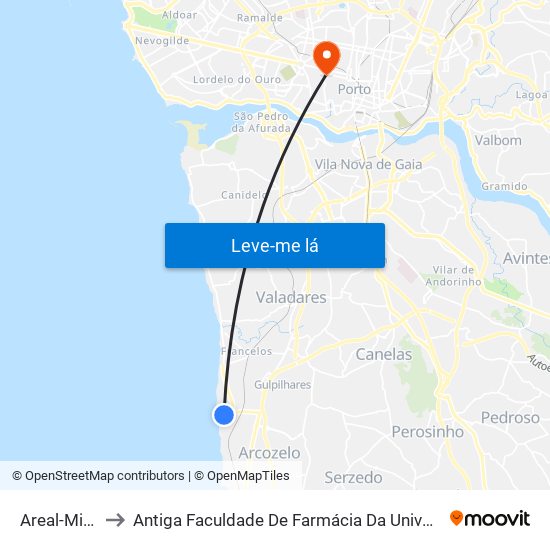 Areal-Miramar to Antiga Faculdade De Farmácia Da Universidade Do Porto map