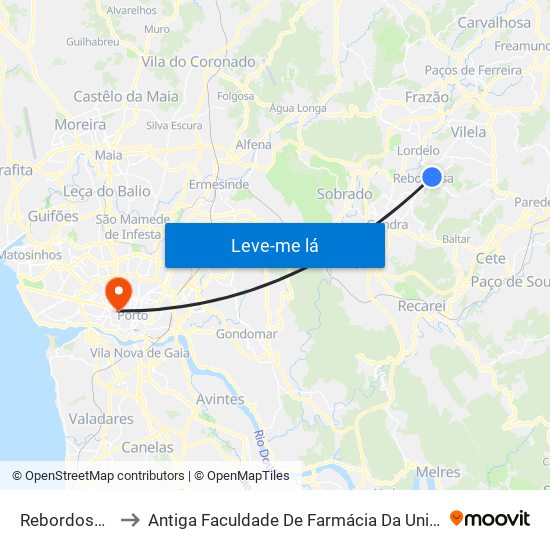 Rebordosa (Lage) to Antiga Faculdade De Farmácia Da Universidade Do Porto map