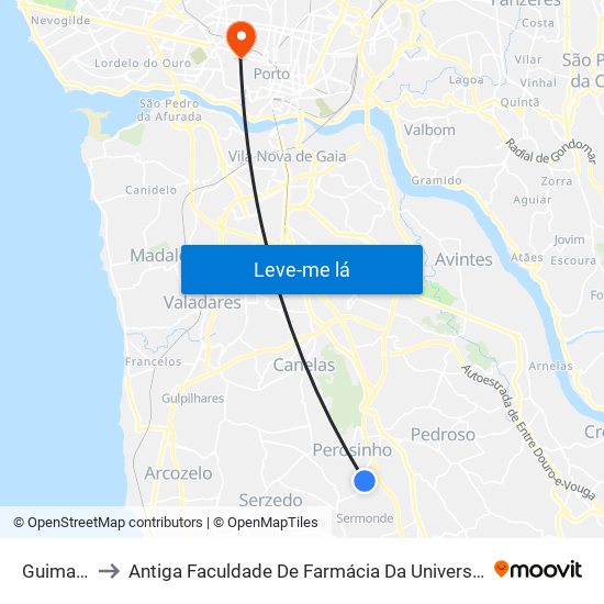 Guimarães to Antiga Faculdade De Farmácia Da Universidade Do Porto map