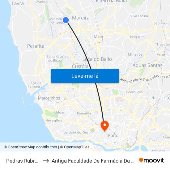 Pedras Rubras (Metro) to Antiga Faculdade De Farmácia Da Universidade Do Porto map