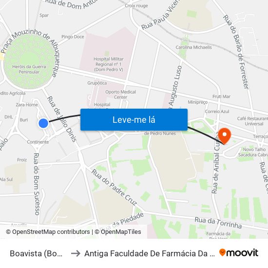 Boavista (Bom Sucesso) to Antiga Faculdade De Farmácia Da Universidade Do Porto map